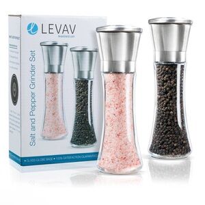 Premium Salt and Pepper Grinder Set of 2 - Brushed Stainless Steel Glass
